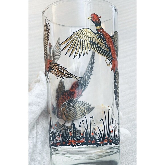 VTG Hazel Atlas Glasses Lot of 3 – 22K Gold Leaf & Enamel Pheasant Design – 1950 - Picture 7 of 10